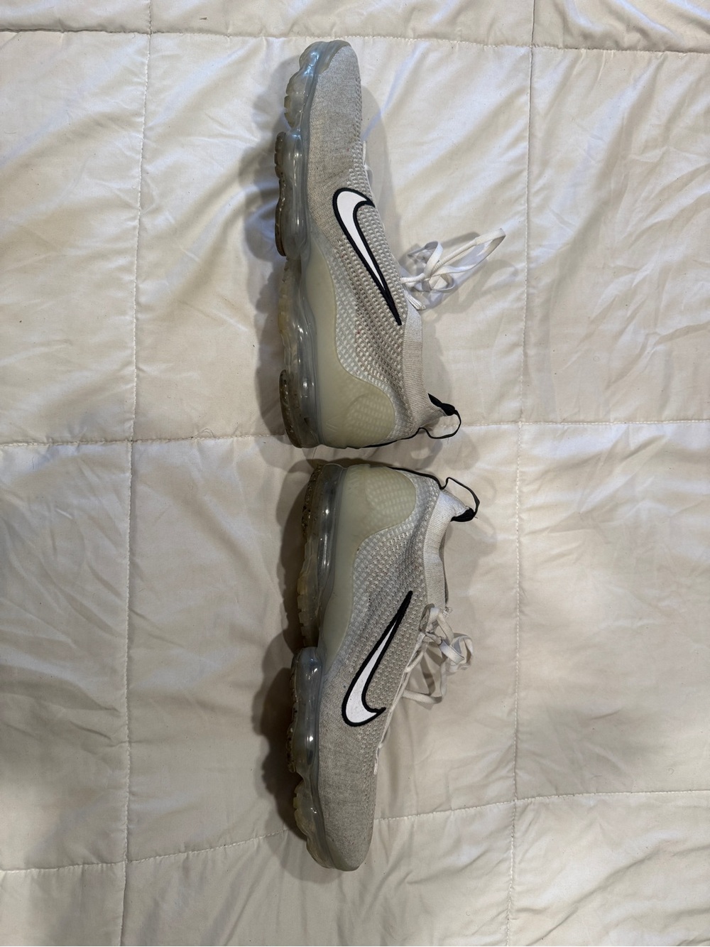 Nike White Knit Running Shoe with Black Swoosh - Picture 2 of 5